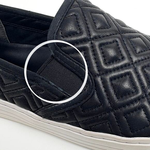 Tory Burch Jesse Quilted Leather Slip On Sneaker Black Size 10 Loafer Flats Logo - Picture 9 of 16